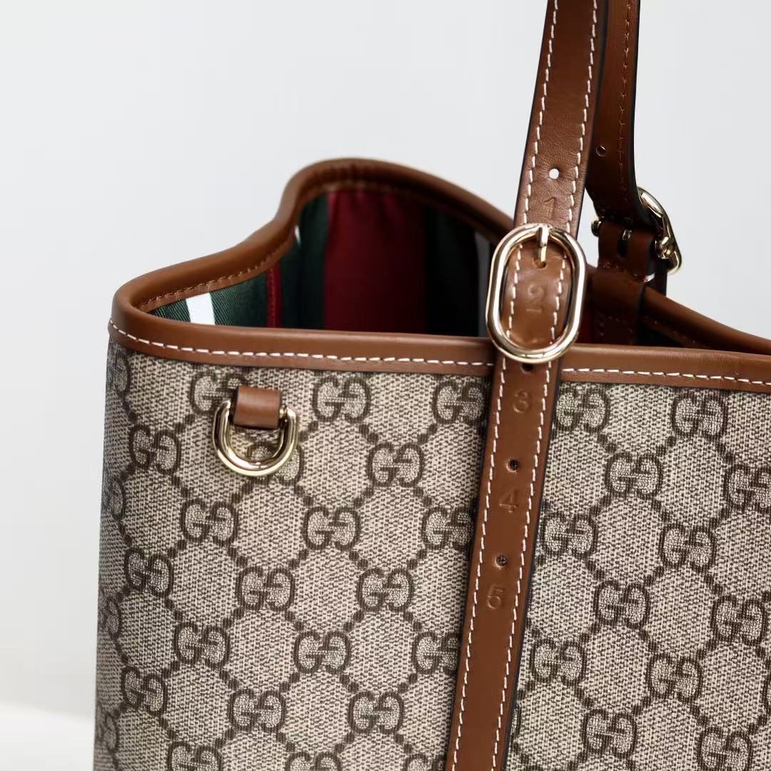 GG Emblem Maxi Tote Bag Beige Brown Monogram Coated Fabric