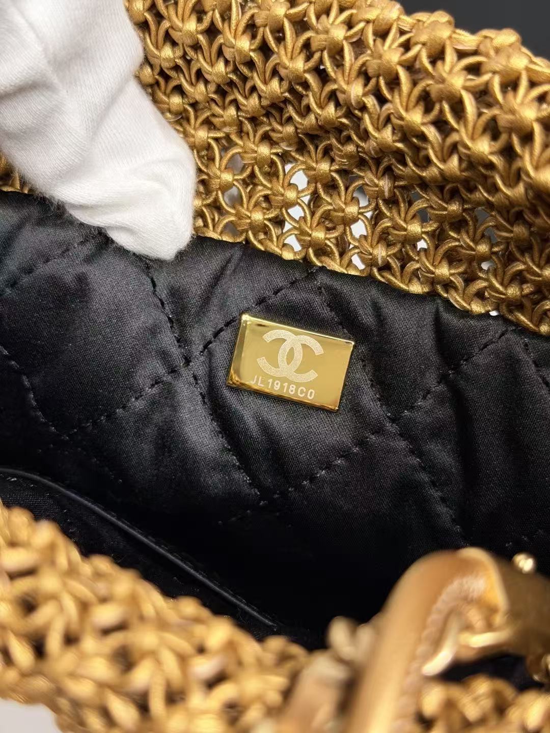 CC Metallic Macramé Mini Chanel Hobo Bag 23cm Gold Calfskin