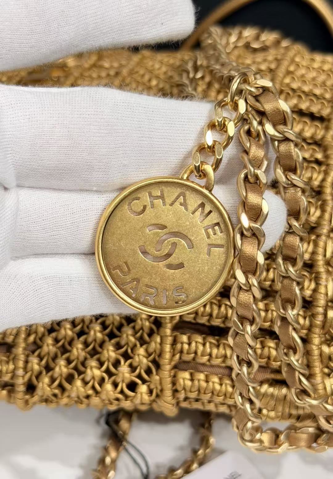 CC Metallic Macramé Mini Chanel Hobo Bag 23cm Gold Calfskin
