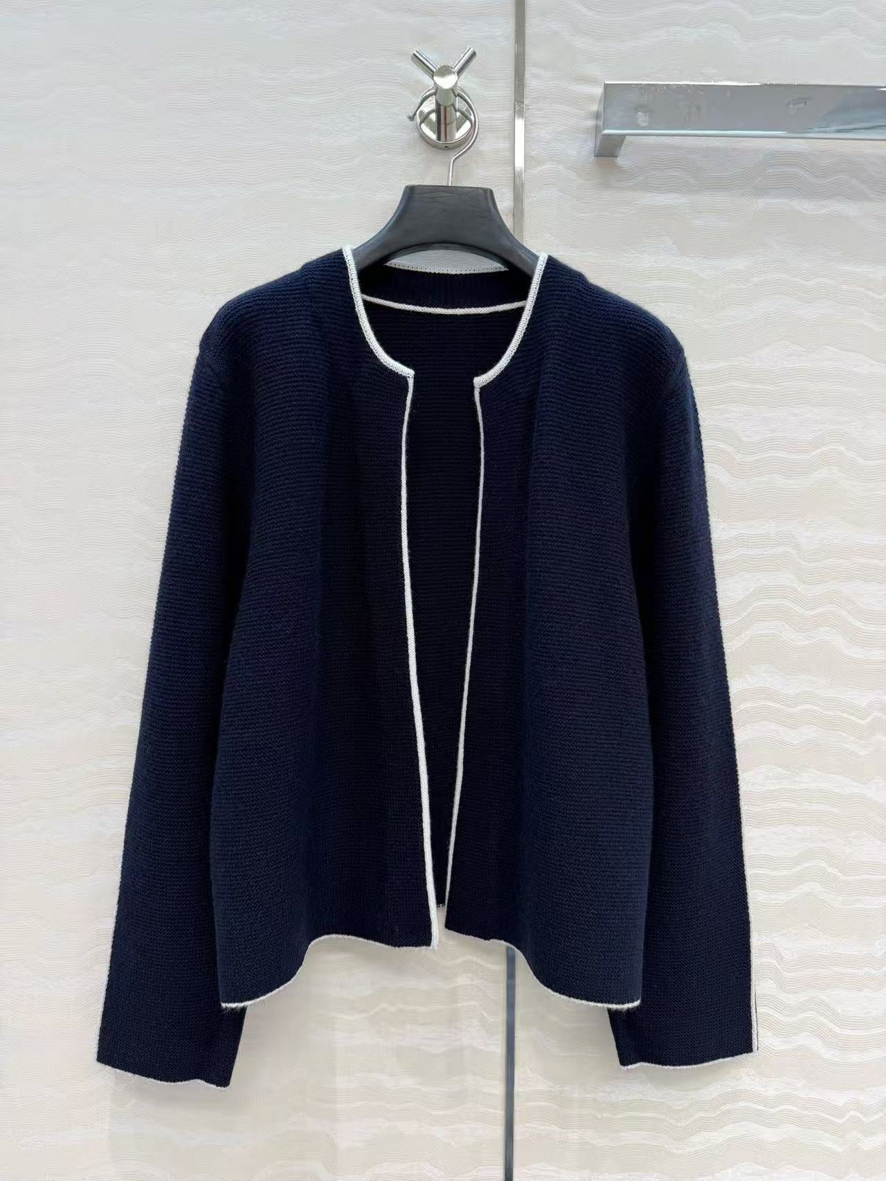 CC 26s Contrast Trim Cardigan Navy Blue Wool