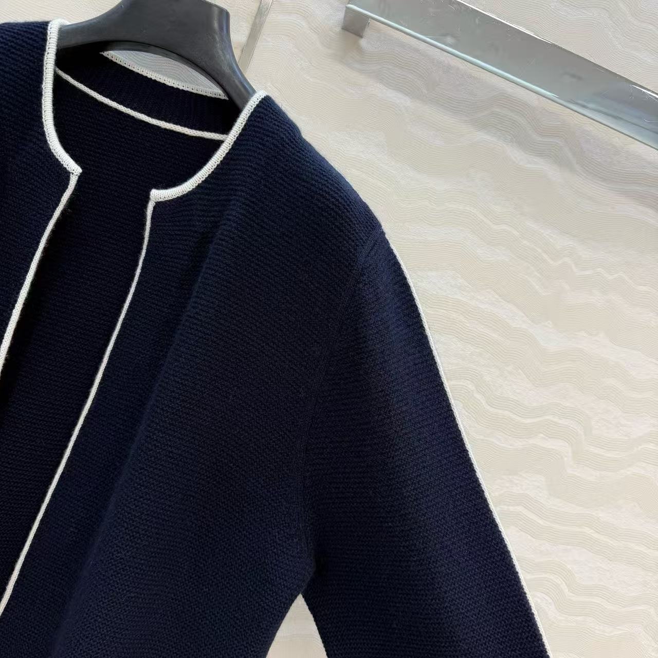 CC 26s Contrast Trim Cardigan Navy Blue Wool