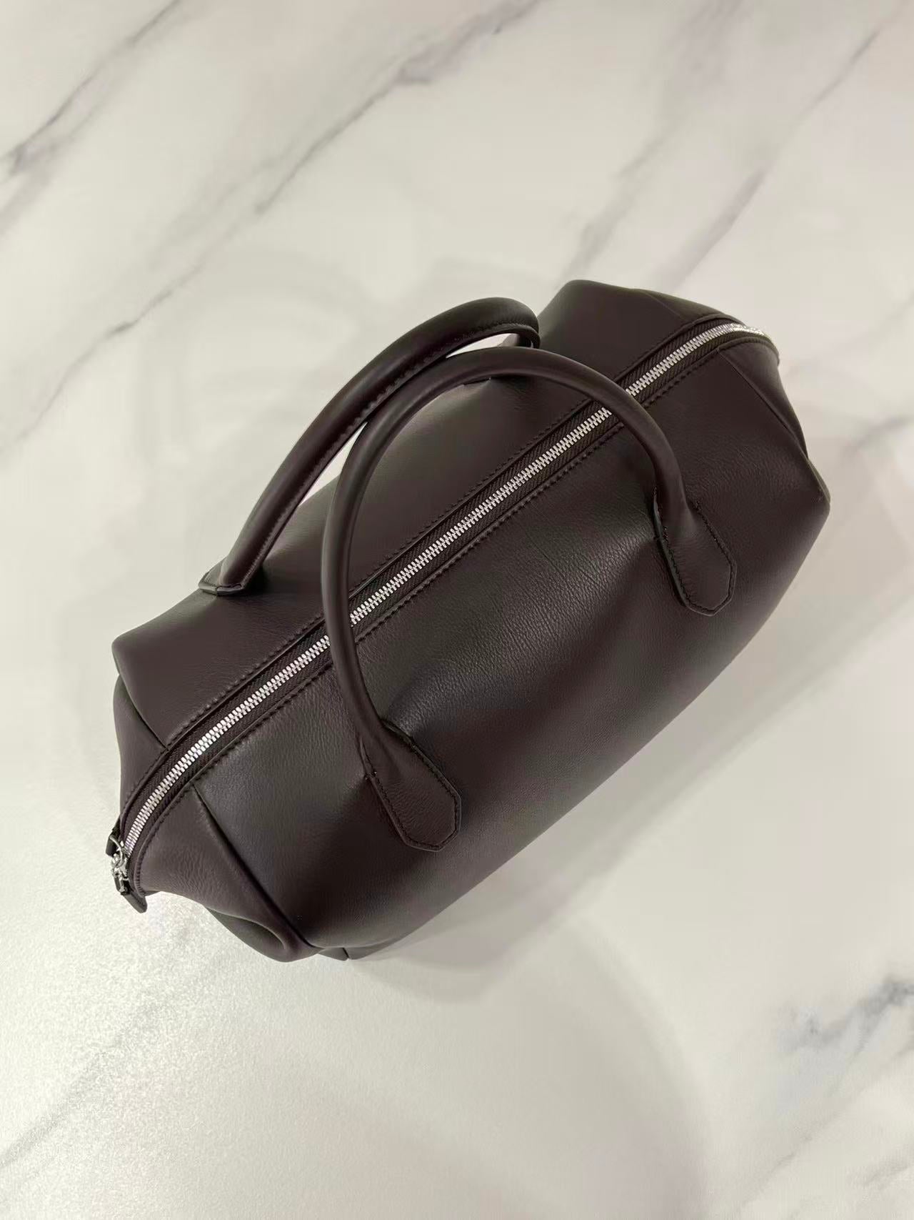The Row Bowling Bag Dark Brown Faye Leather