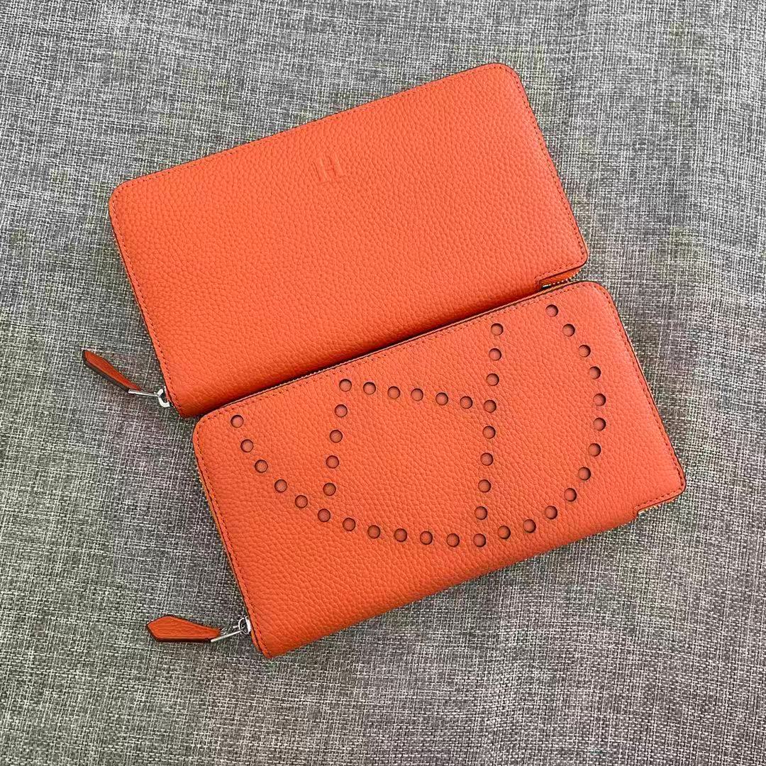 HM Silk'in Holed Classic Wallet 20 Cerulean Orange Calfskin