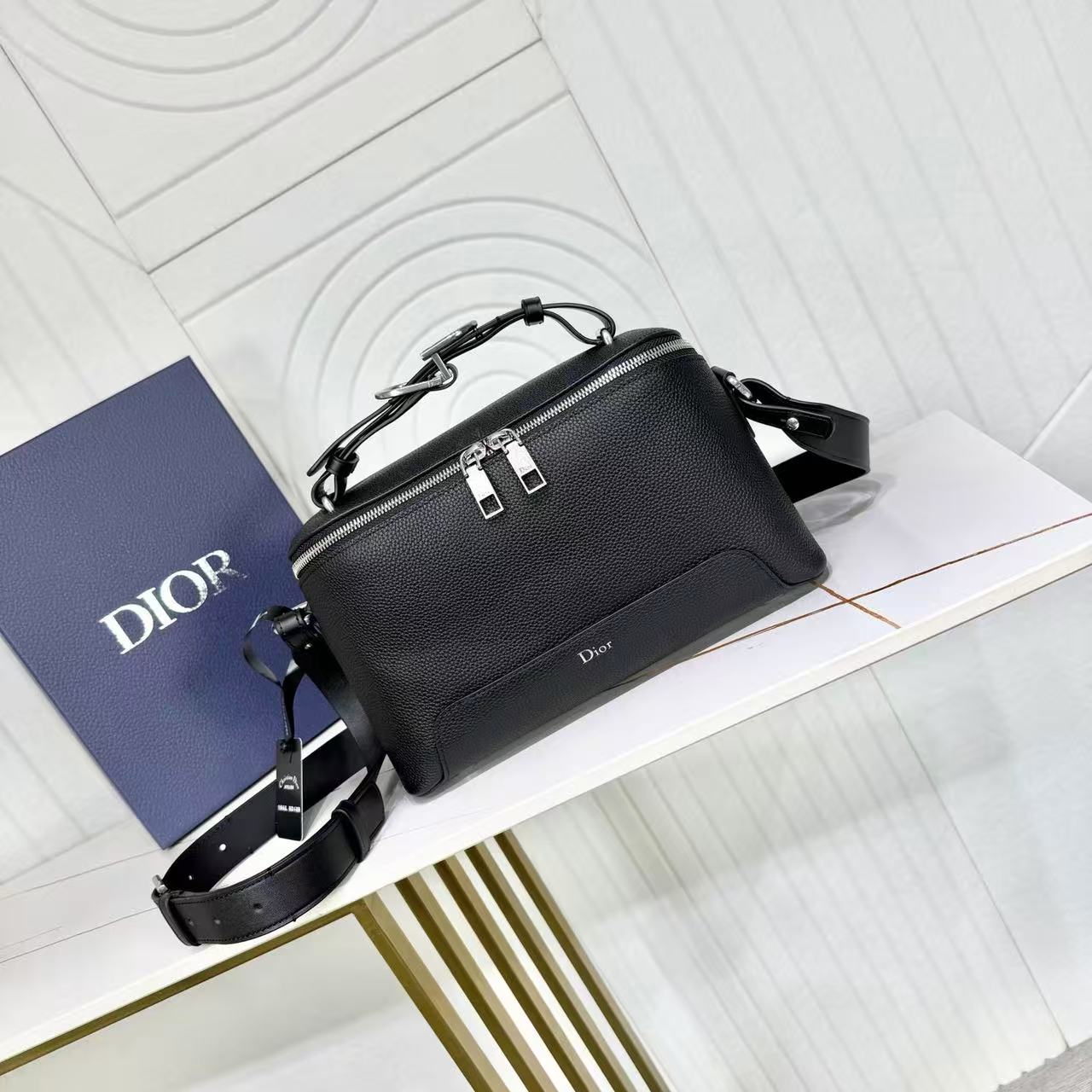 CD Dior Archie Zipped Bag with Strap Calfskin