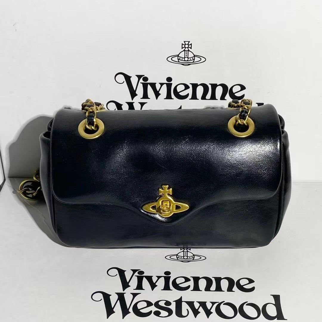 Vivienne Westwood Medium Anita Shoulder Bag Black Shiny Lambskin