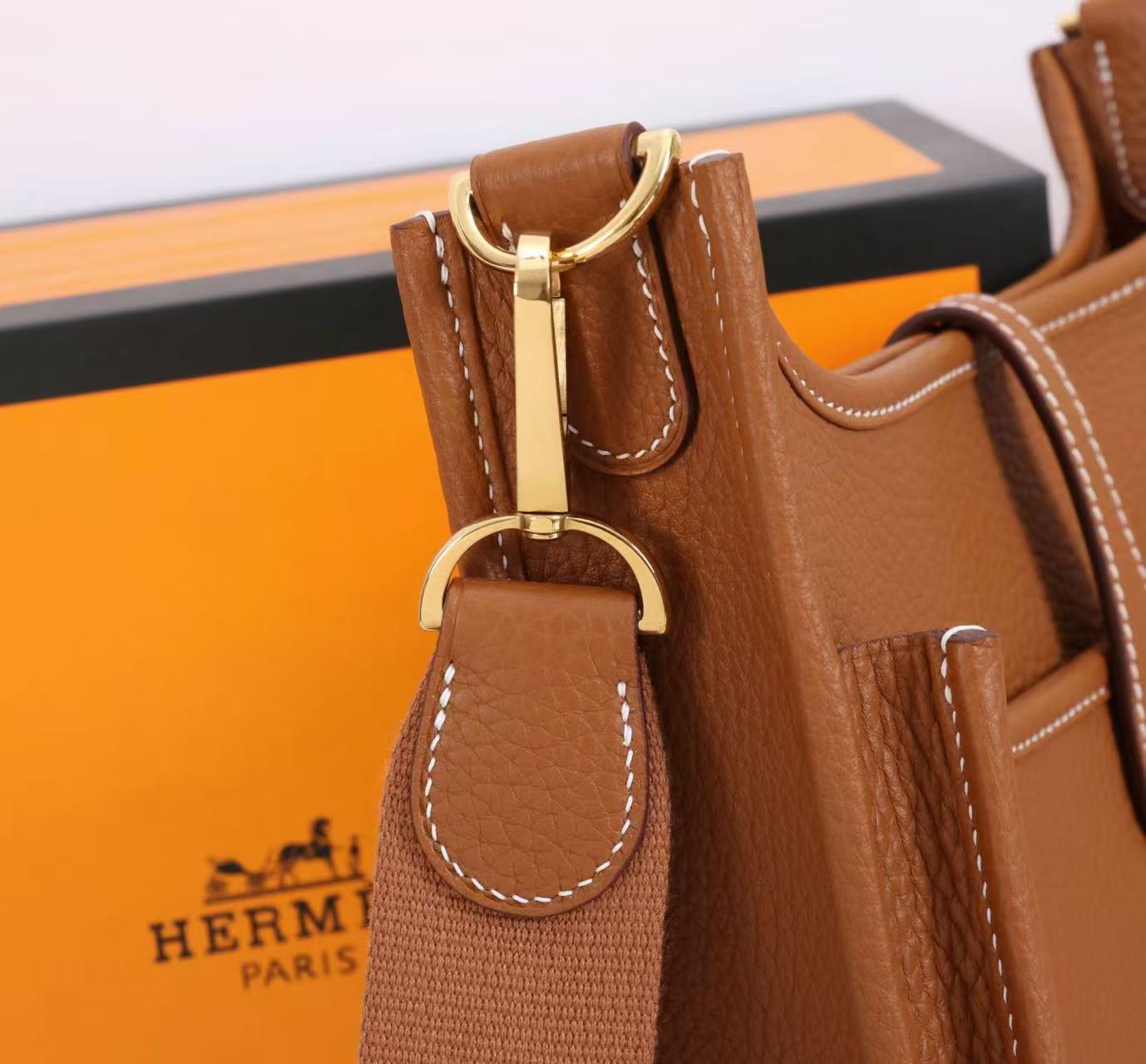 Hermes Mini Evelyne 23cm Brown Togo Leather Gold Hardware