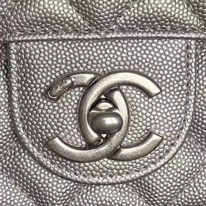 Chanel 2026 Classic Flap Bag 23.5cm Silver Grained Cowhide