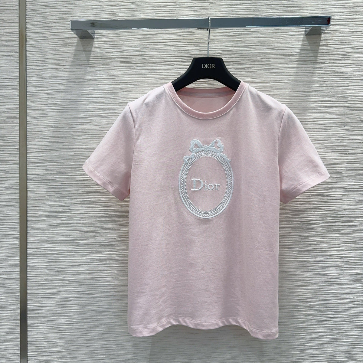 CD Médaillon Embroidered Fitted T-Shirt Pink Cotton