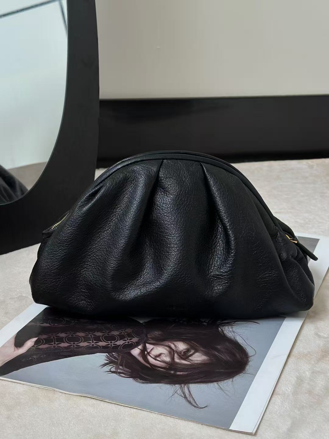 The Row Charlotte Clutch Bag Black Lambskin