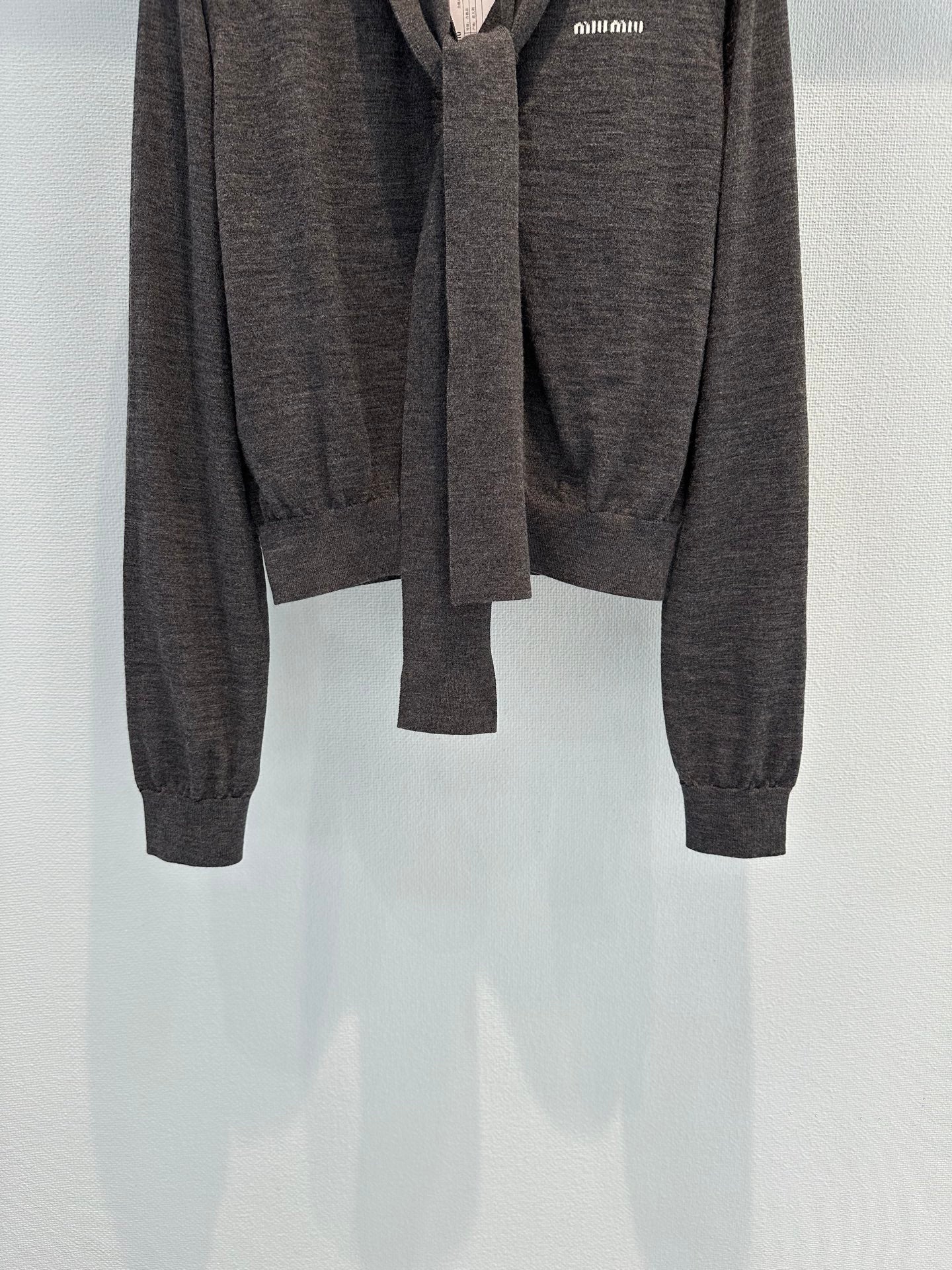 Miu Cardigan With Neck Scarf Anthracite Gray Wool