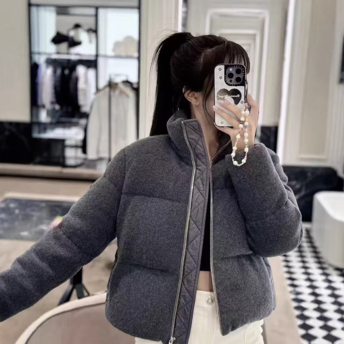 Moncler Breze Padded Jacket Grey Cashmere Wool 426798