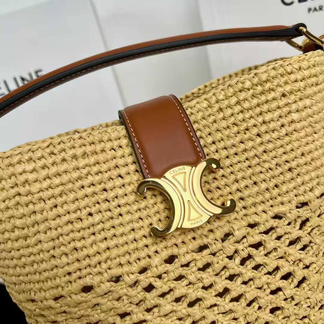 Celine Small Louise Bucket Bag 19cm Natural / Tan Raffia Calfskin