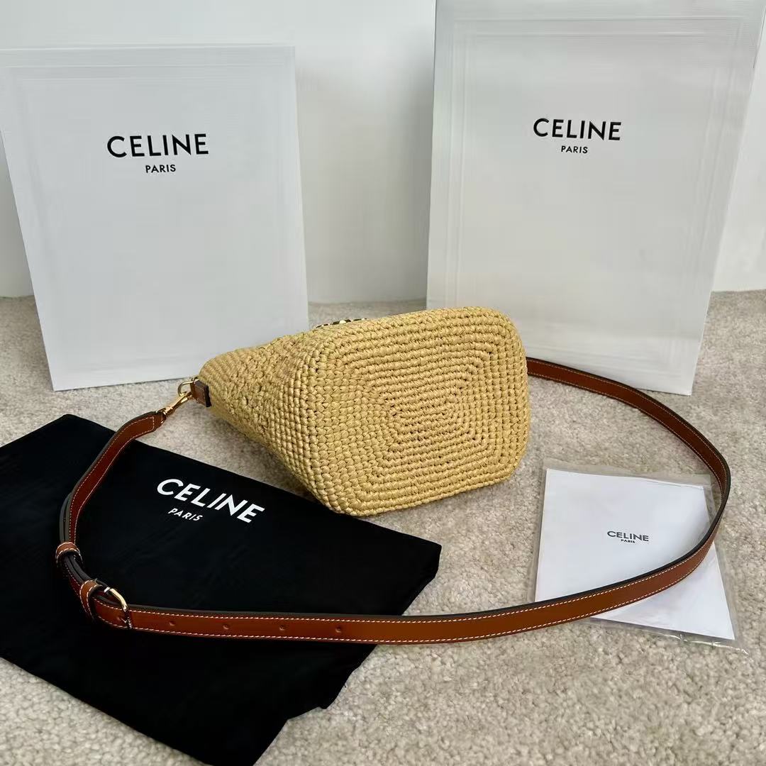 Celine Small Louise Bucket Bag 19cm Natural / Tan Raffia Calfskin