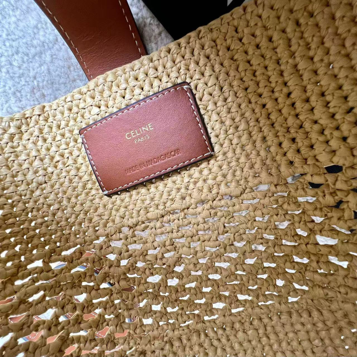 Celine Small Louise Bucket Bag 19cm Natural / Tan Raffia Calfskin