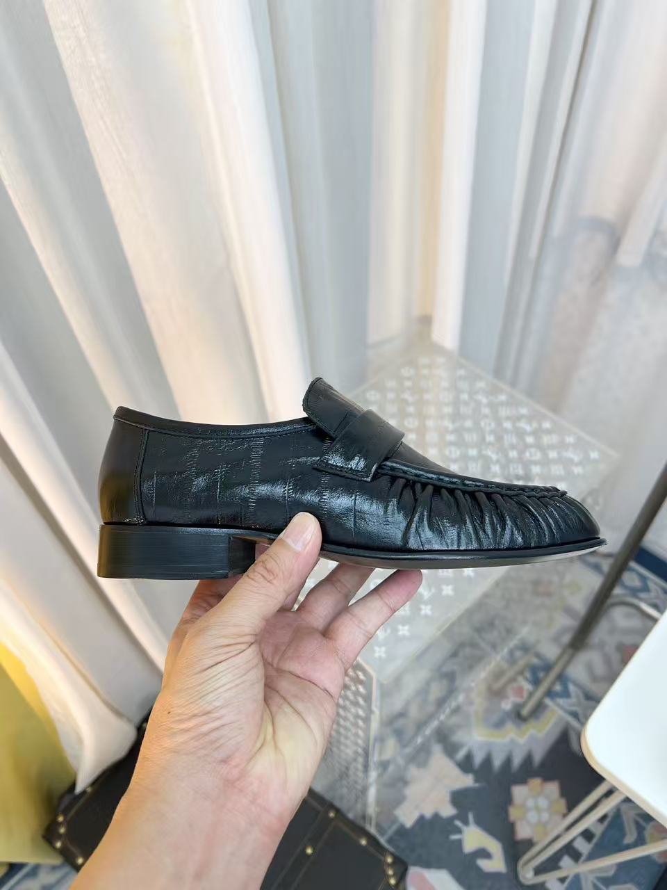 The Row Soft Loafer Black Eel Leather