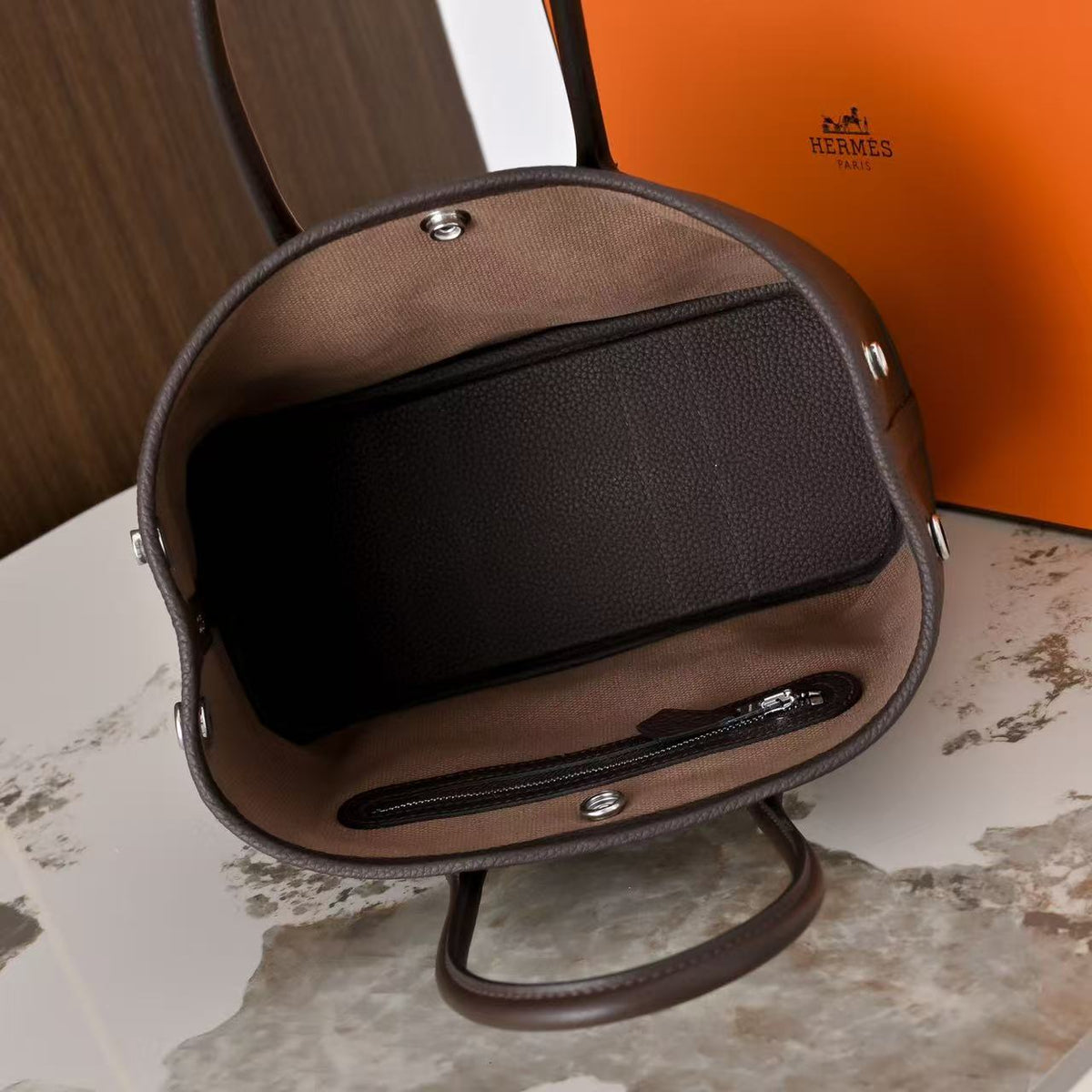 HM Neo Garden 23 Bredies Bag Chevron Brown Togo Calfskin