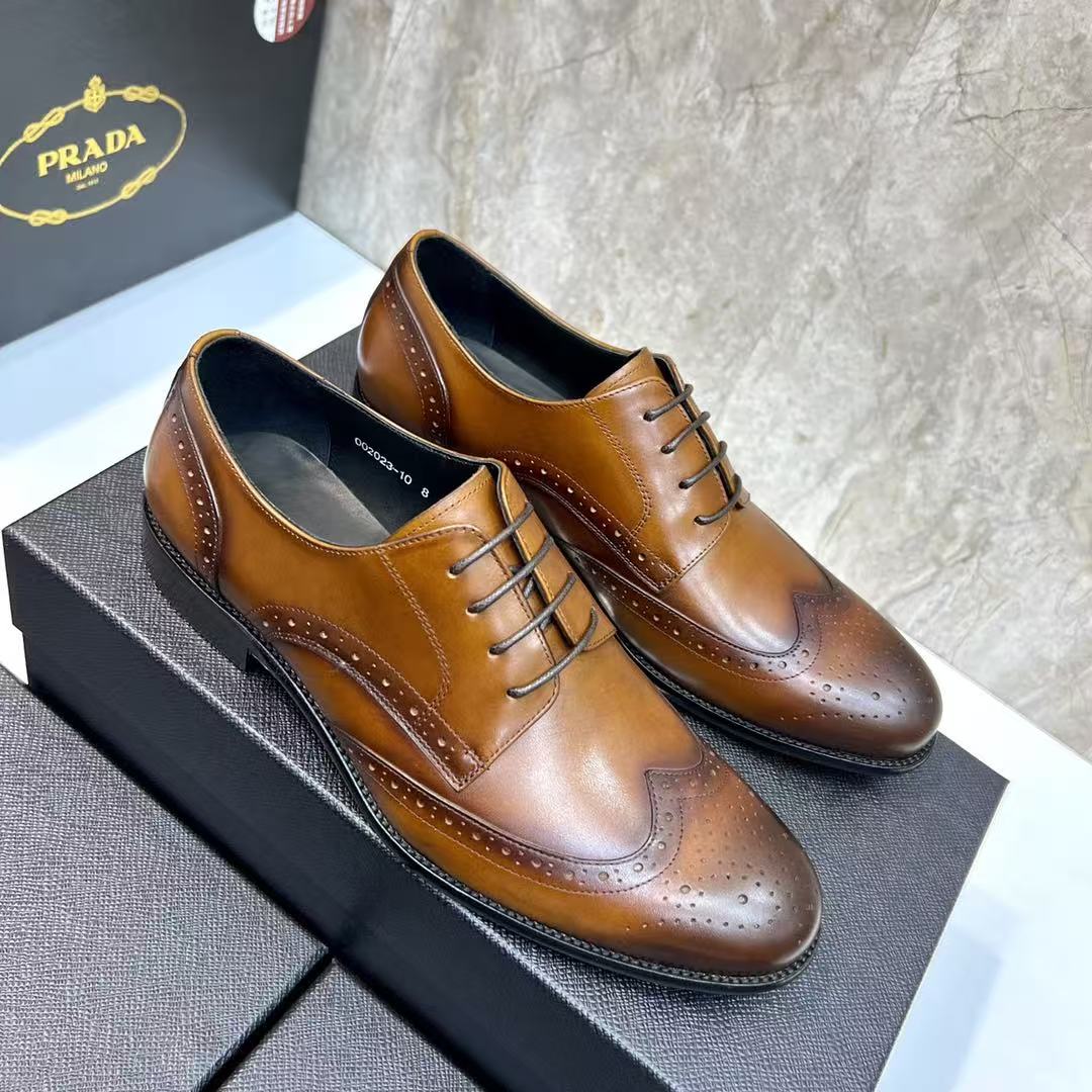 Prada 26s Wingtip Oxfords Men Loafer 2.5cm Brown Leather