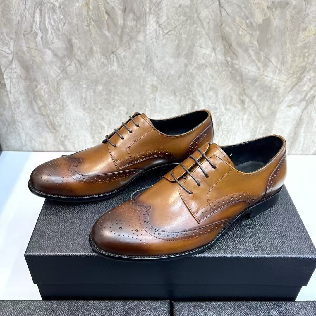 Prada 26s Wingtip Oxfords Men Loafer 2.5cm Brown Leather