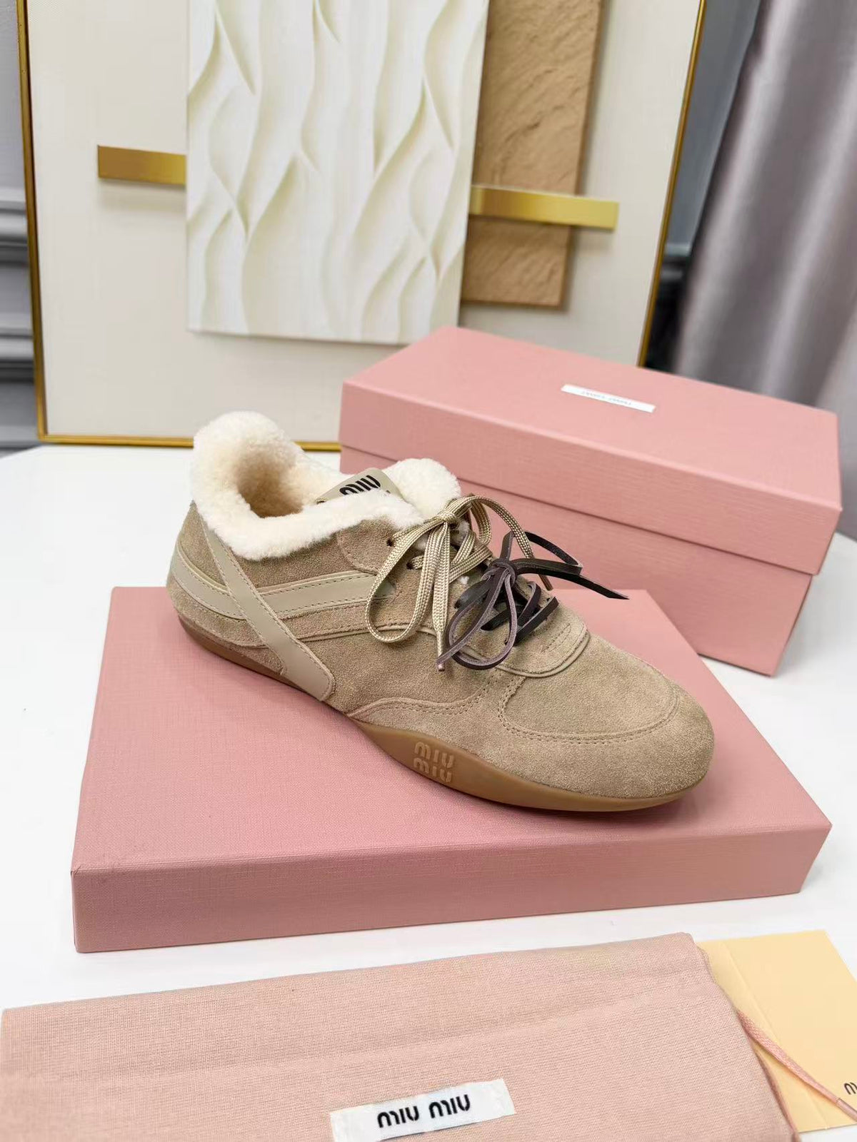 Miu Miu 2026 Gymnasium Sneakers Suede Shearling Leather