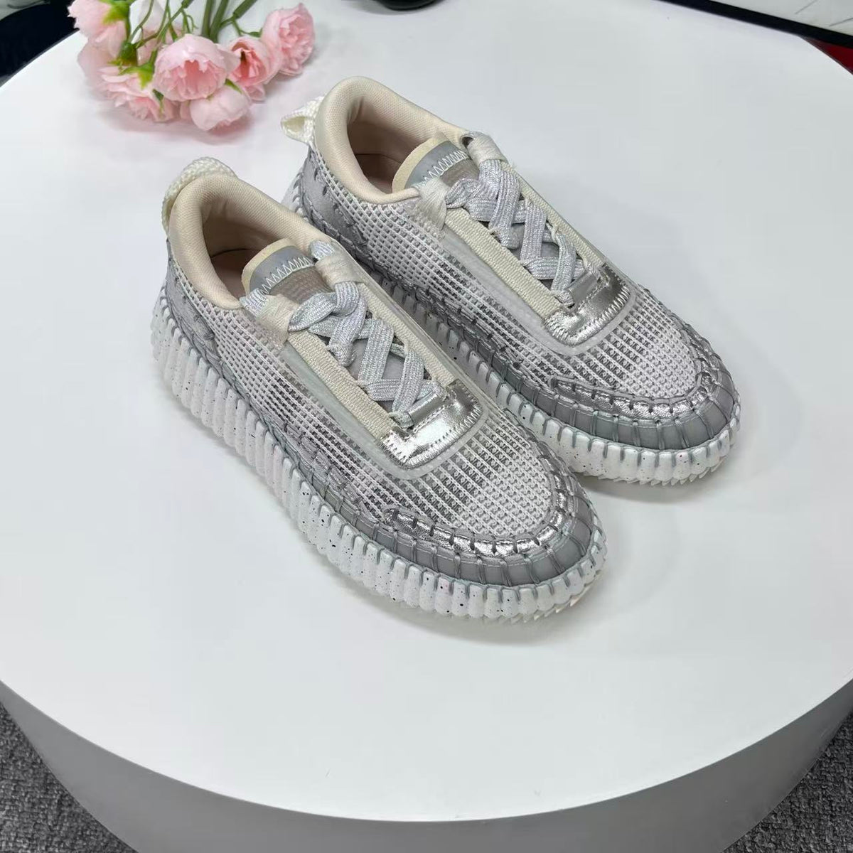 CHLOE 26SS Platform Sneakers Casual Shoes Metallic Mesh 094579