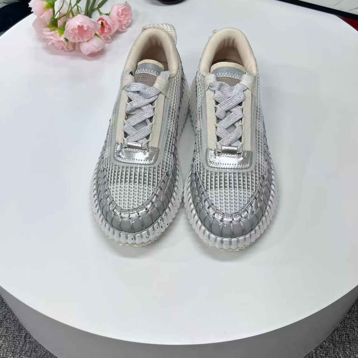 CHLOE 26SS Platform Sneakers Casual Shoes Metallic Mesh 094579