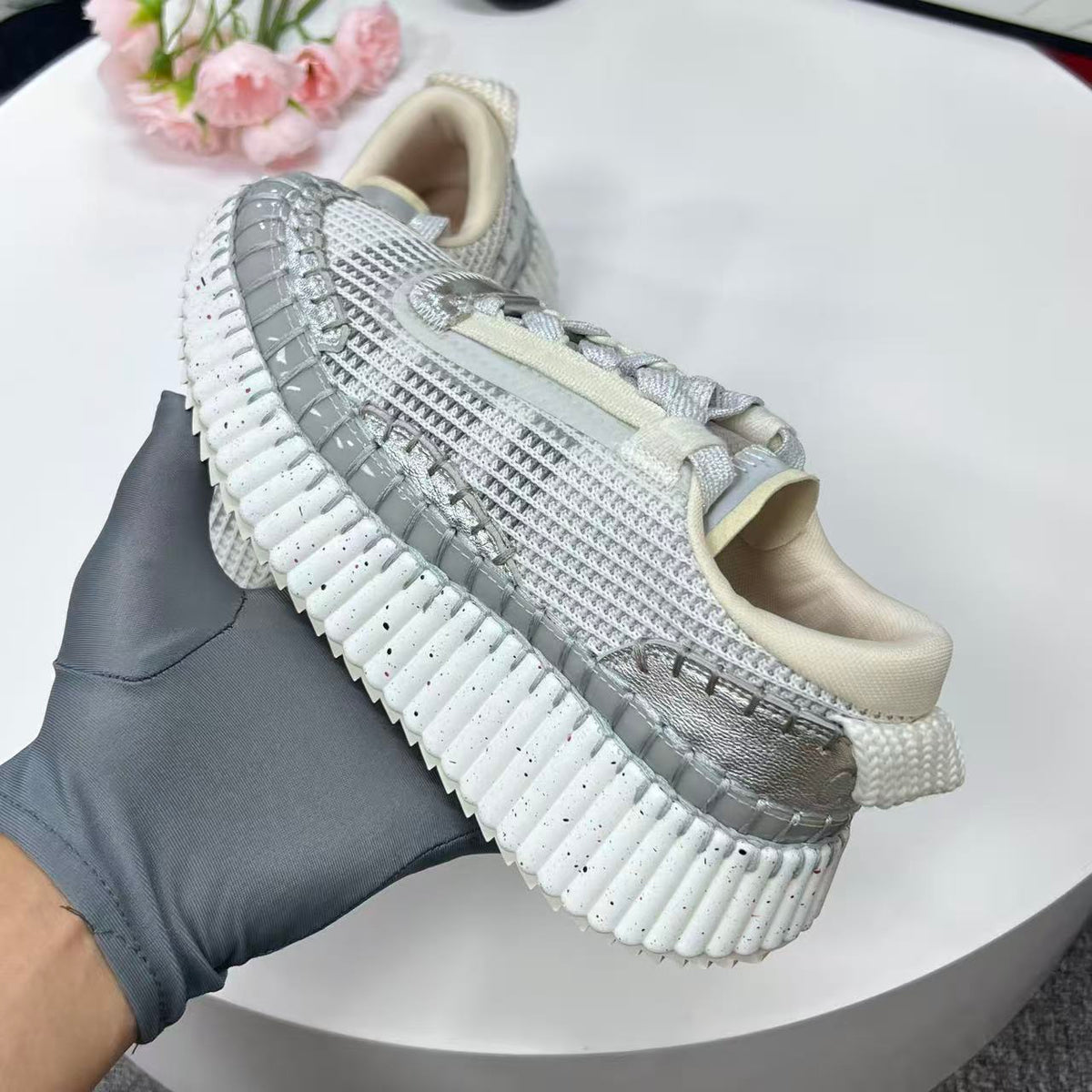 CHLOE 26SS Platform Sneakers Casual Shoes Metallic Mesh 094579