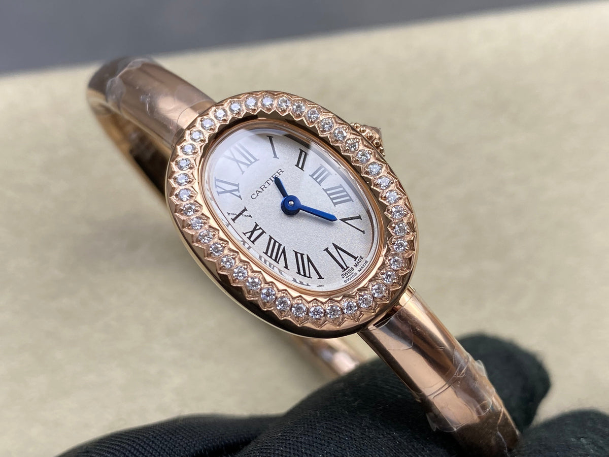 Cartier Baignoire Diamond Mini 18.5mm Pink Gold Clous de Paris Dial