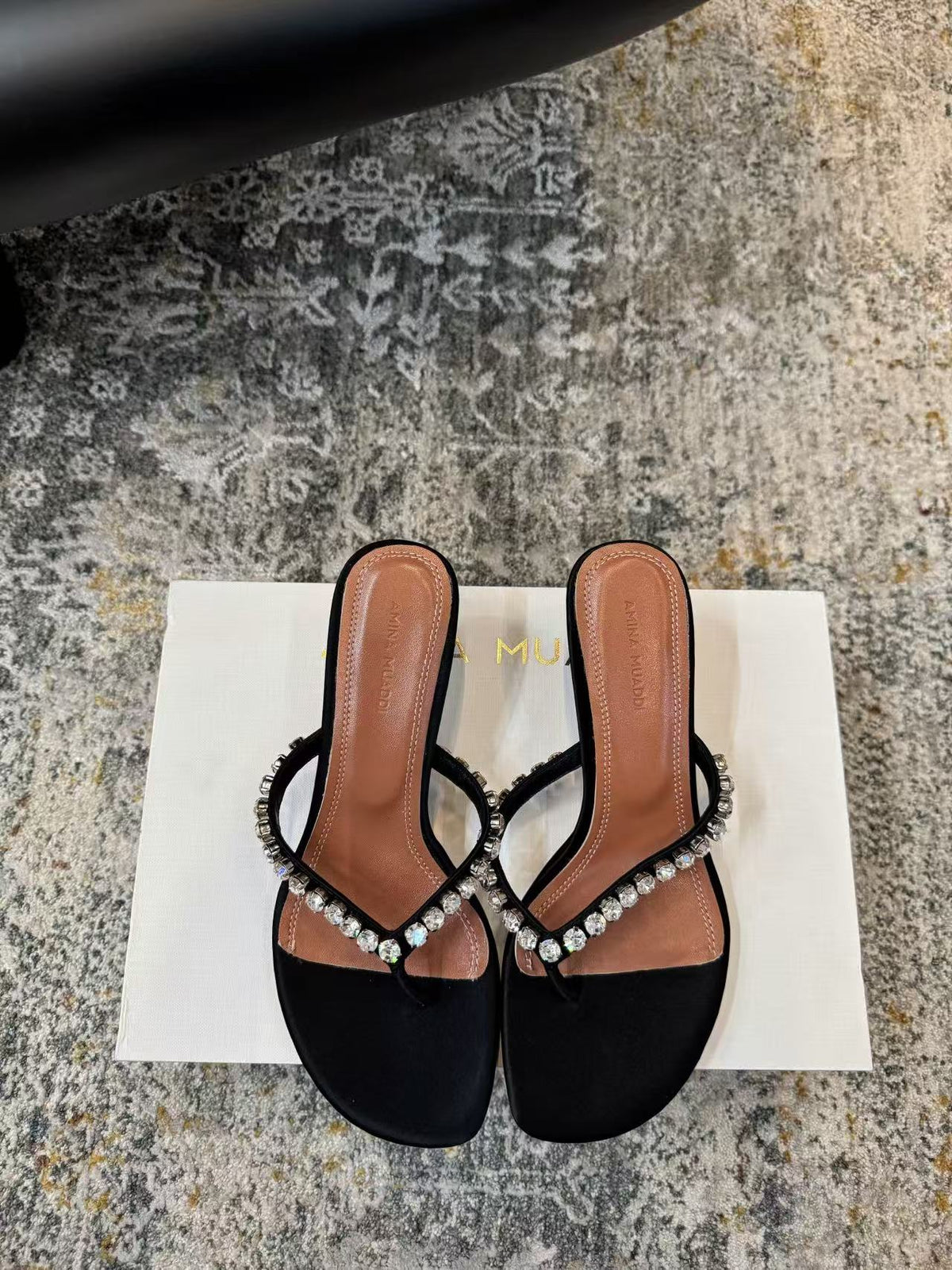 Amina Muaddi 26s Gigi Thong Sandals Satin Crystal White