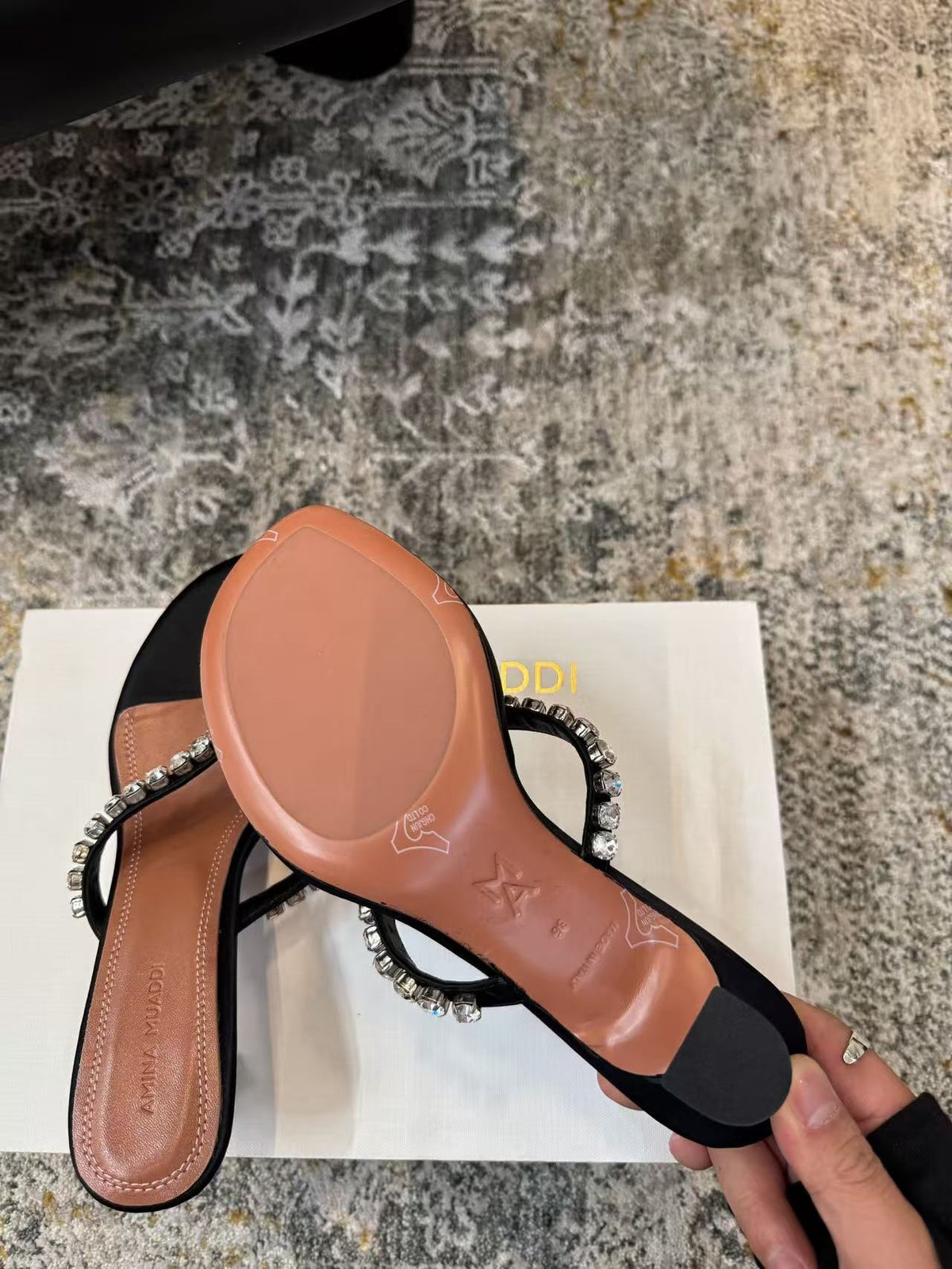 Amina Muaddi 26s Gigi Thong Sandals Satin Crystal White
