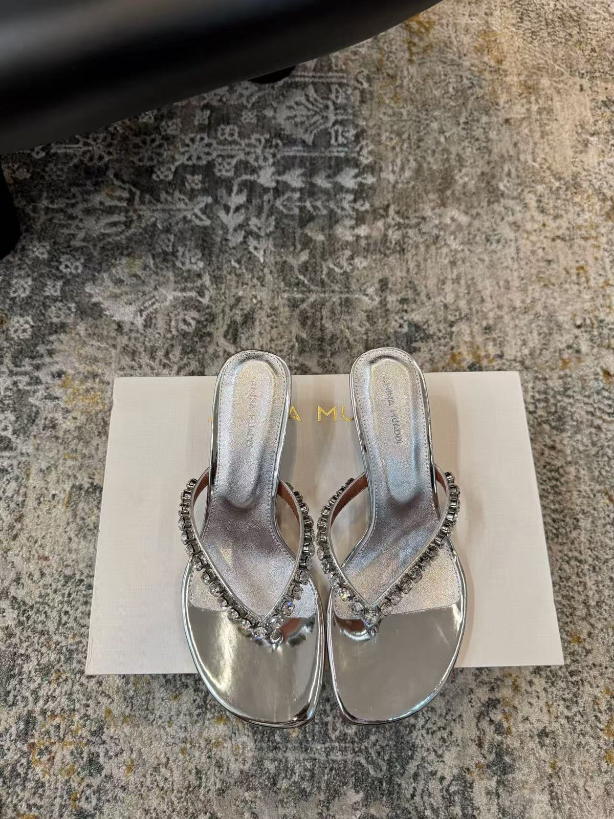 Amina Muaddi 26s Gigi Thong Sandals Satin Crystal White