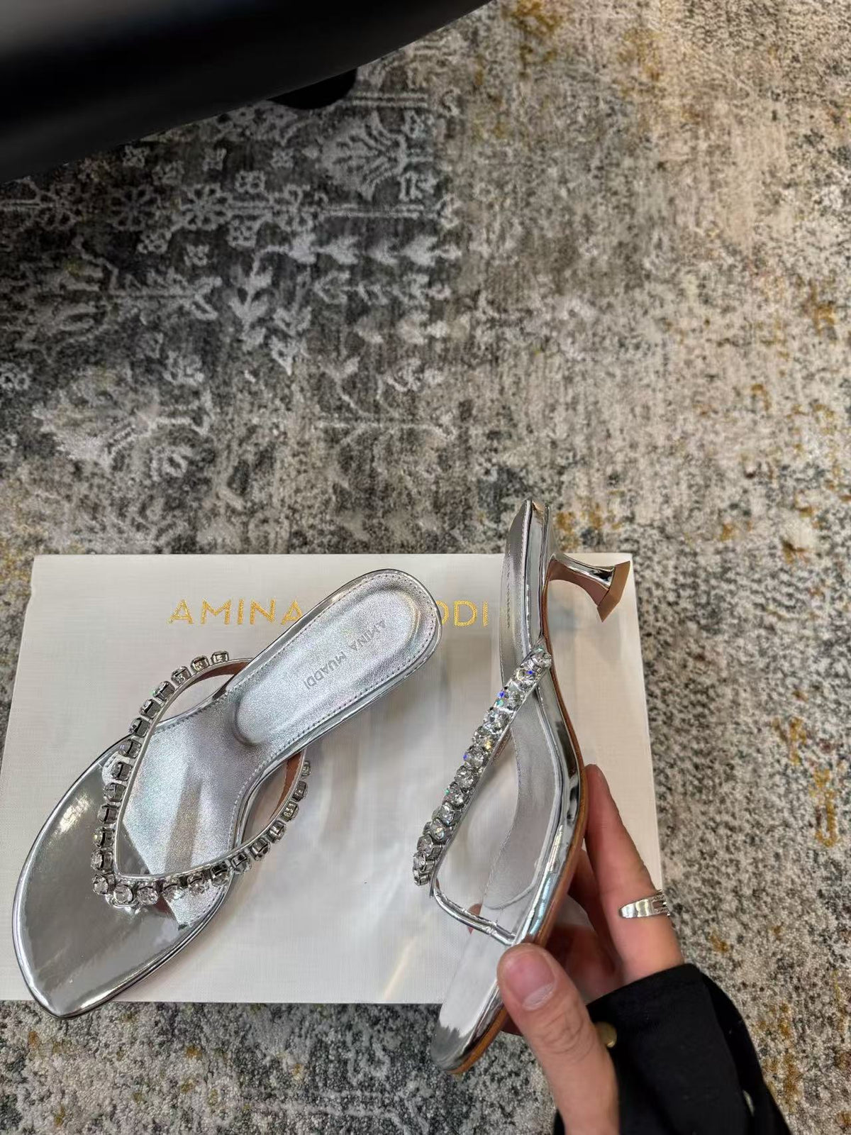 Amina Muaddi 26s Gigi Thong Sandals Satin Crystal White