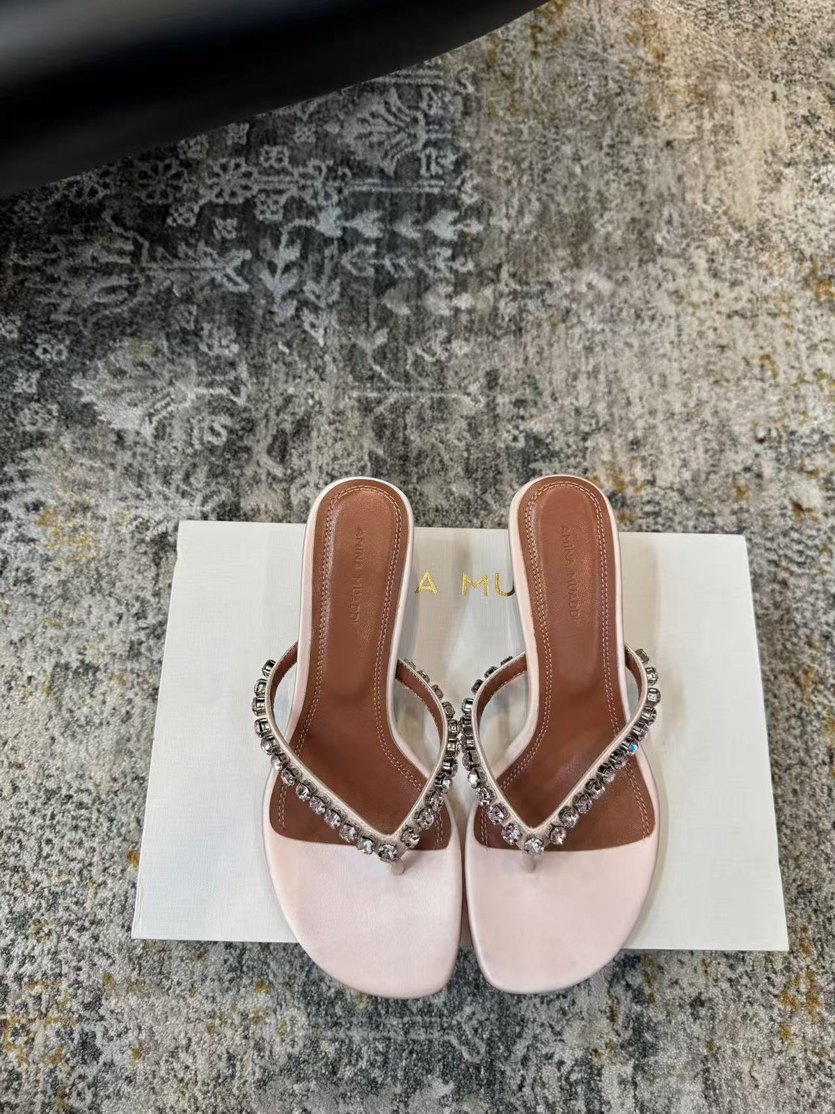 Amina Muaddi 26s Gigi Thong Sandals Satin Crystal White