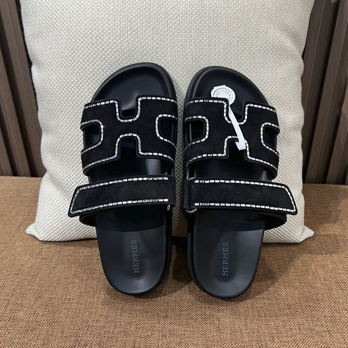 HM 26s Chypre Sandals Black Suede Crystals