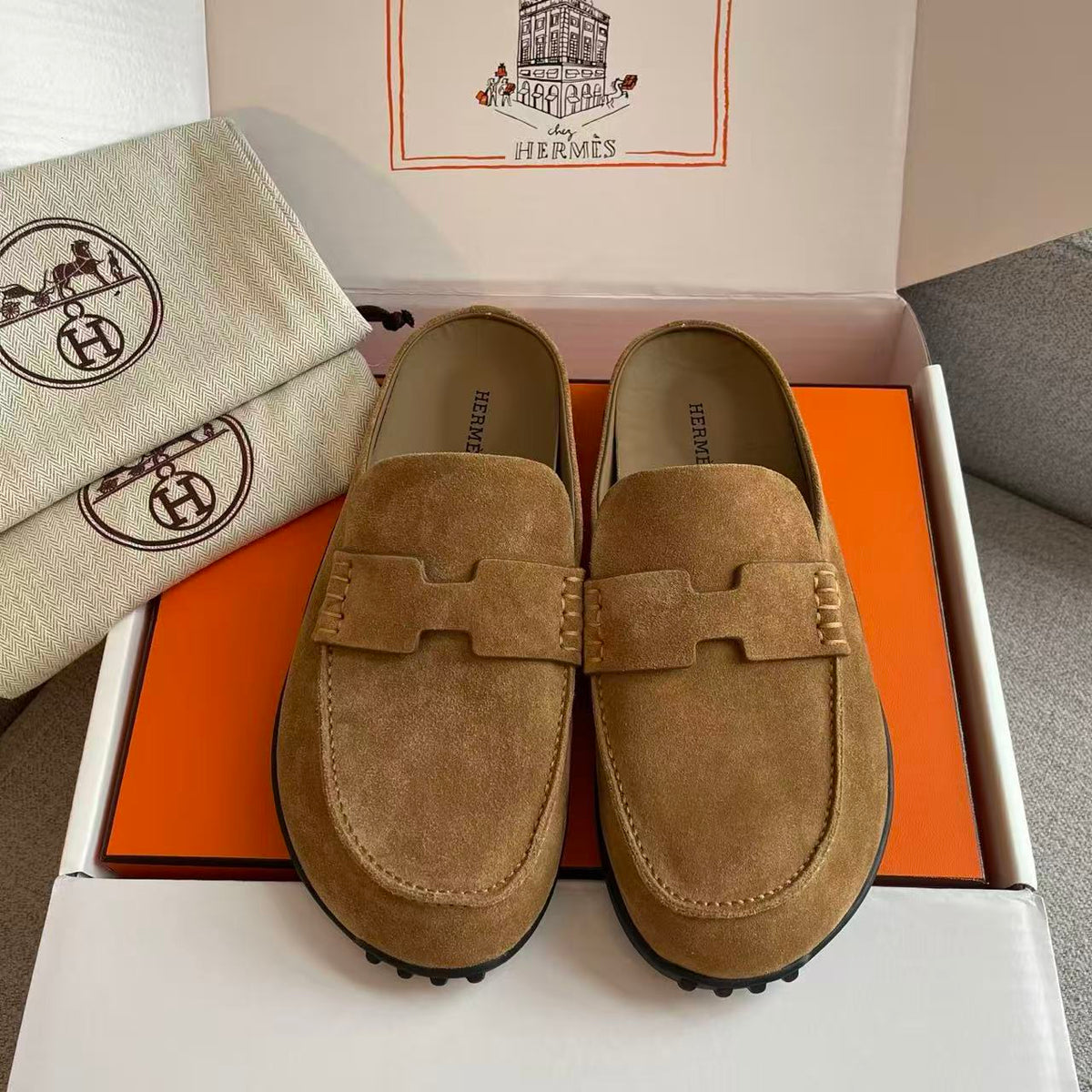 Hermes 2026 Mule Brown Suede Leather