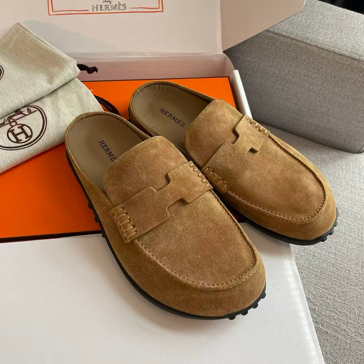 Hermes 2026 Mule Brown Suede Leather