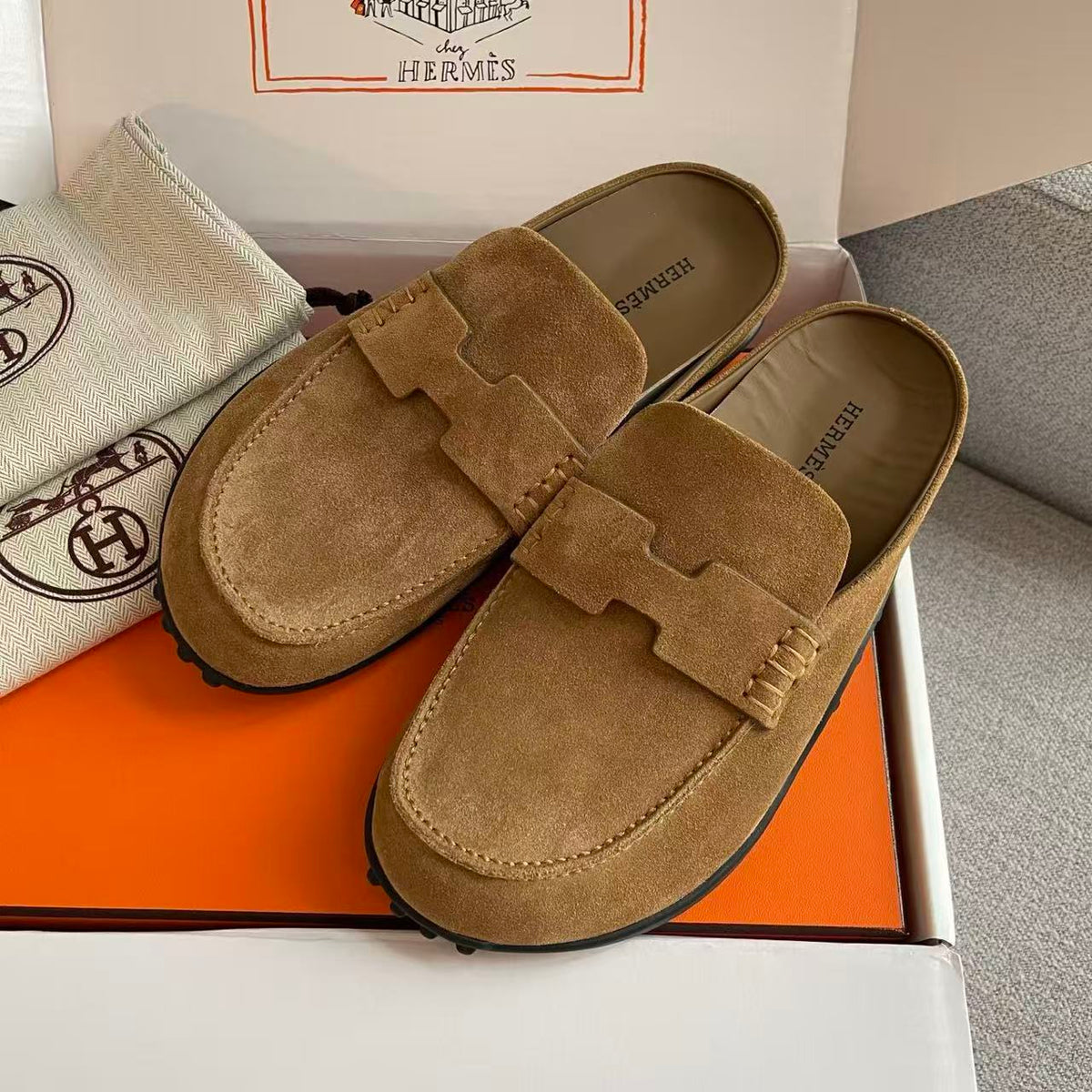 Hermes 2026 Mule Brown Suede Leather