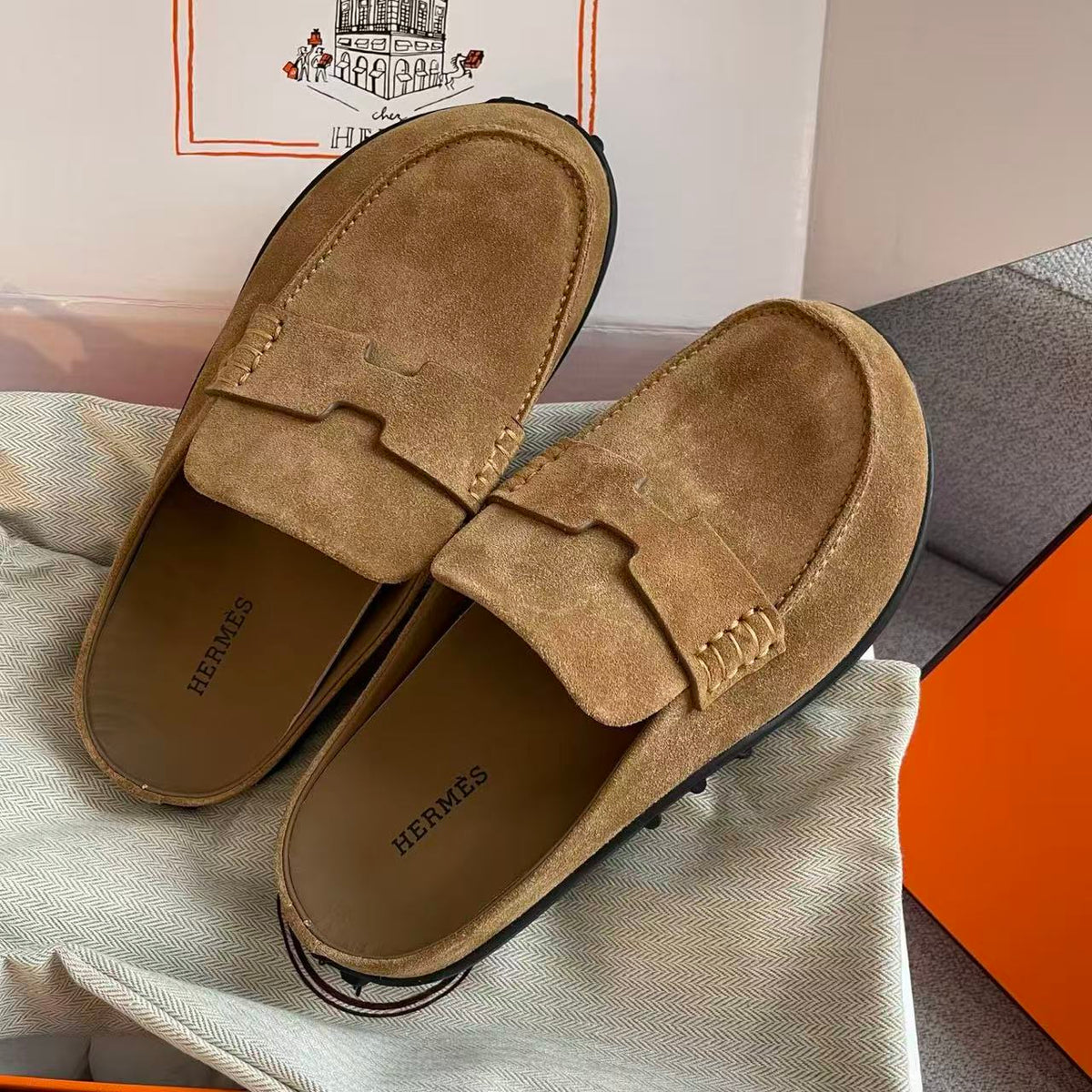 Hermes 2026 Mule Brown Suede Leather