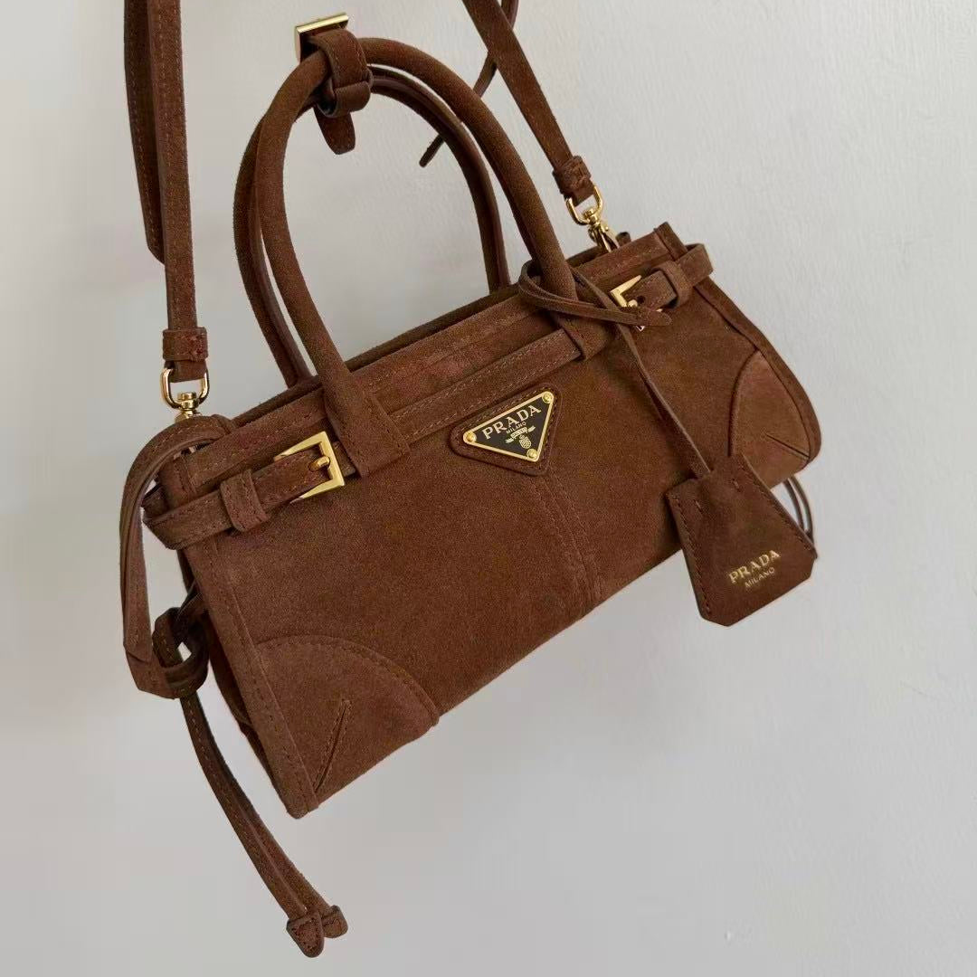 Prada 2026 Bonnie Mini  Handbag 24cm Camel Suede