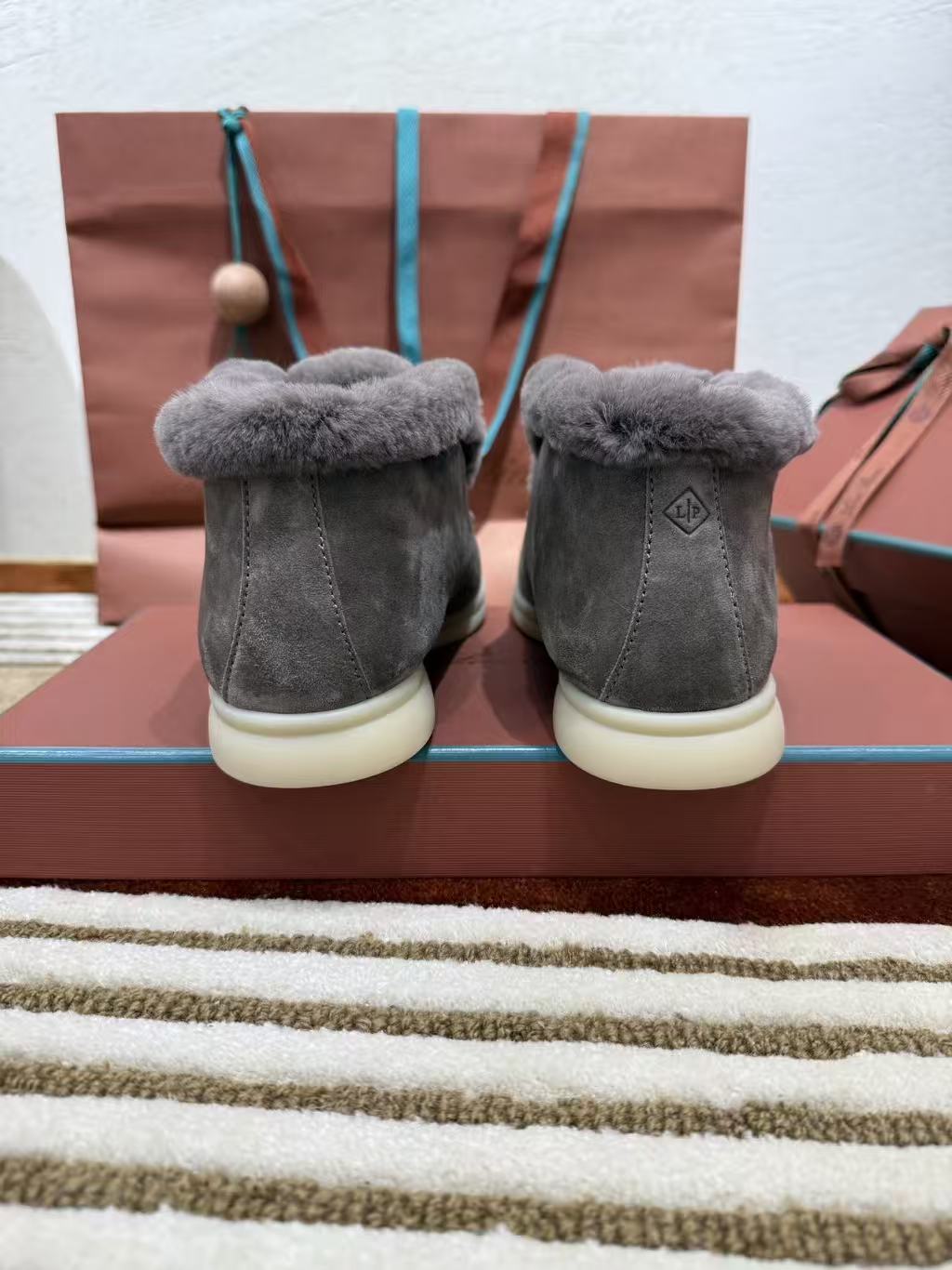 Loro Piana 2026 Gray Suede Fur-Lined Low Boot Walk Shoes