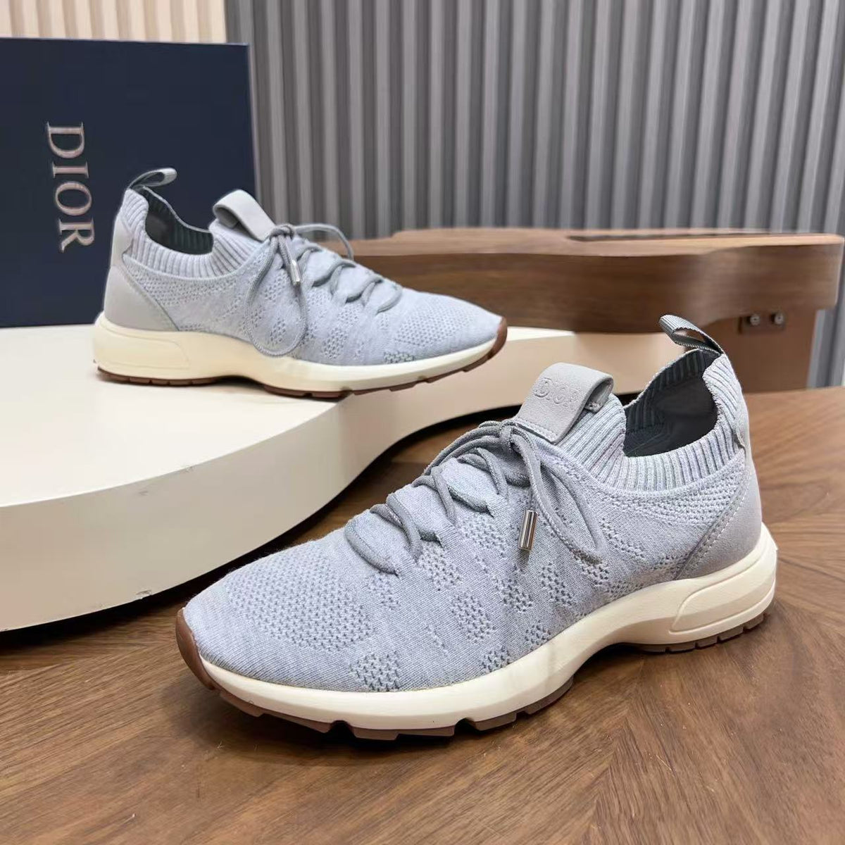 Dior 26s Knit Sneakers Sock Runner Light Gray Cream