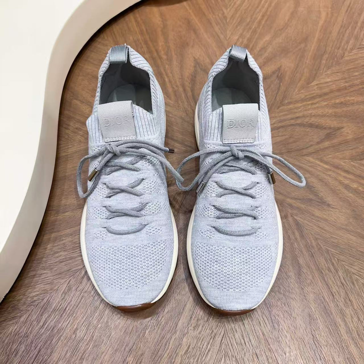 Dior 26s Knit Sneakers Sock Runner Light Gray Cream