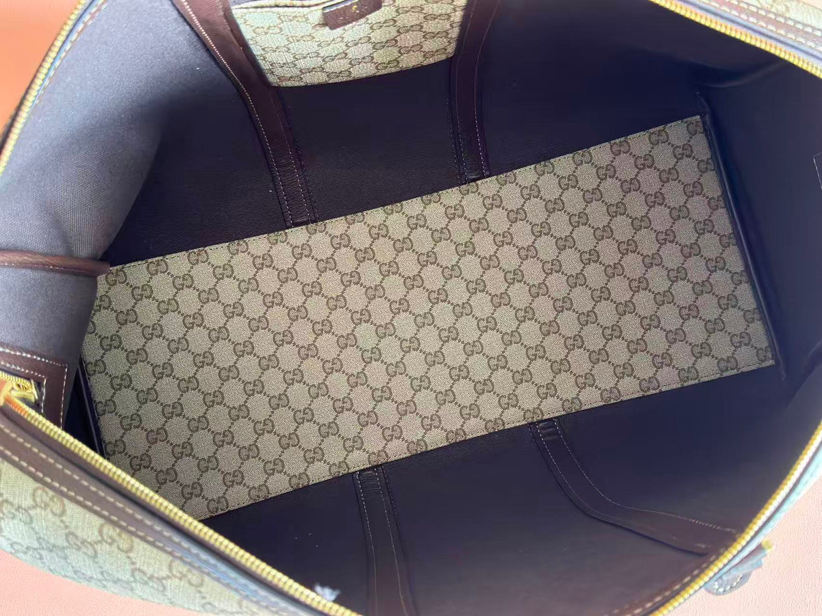 Gucci Bags Medium Duffle Bag Sand Brown GG Canvas Web Stripe 875059
