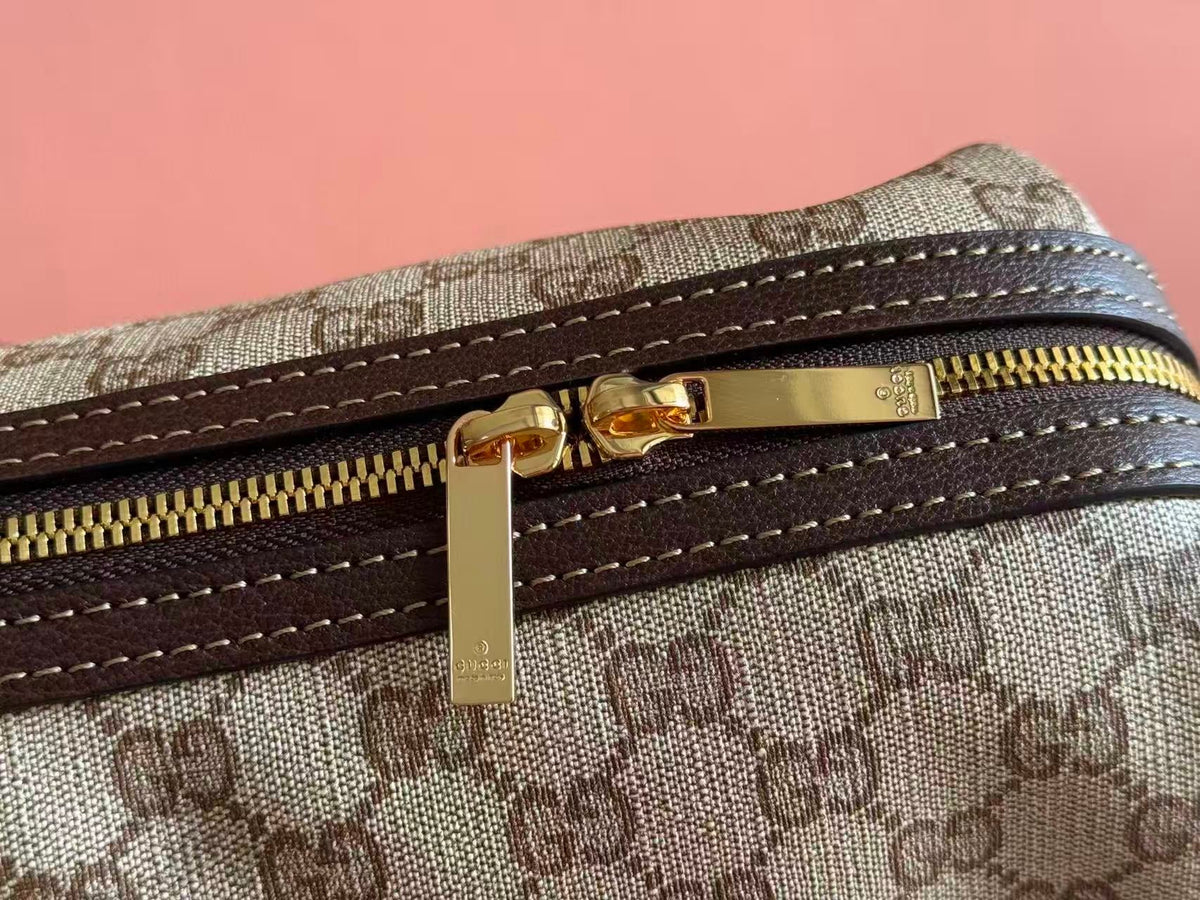 Gucci Bags Medium Duffle Bag Sand Brown GG Canvas Web Stripe 875059