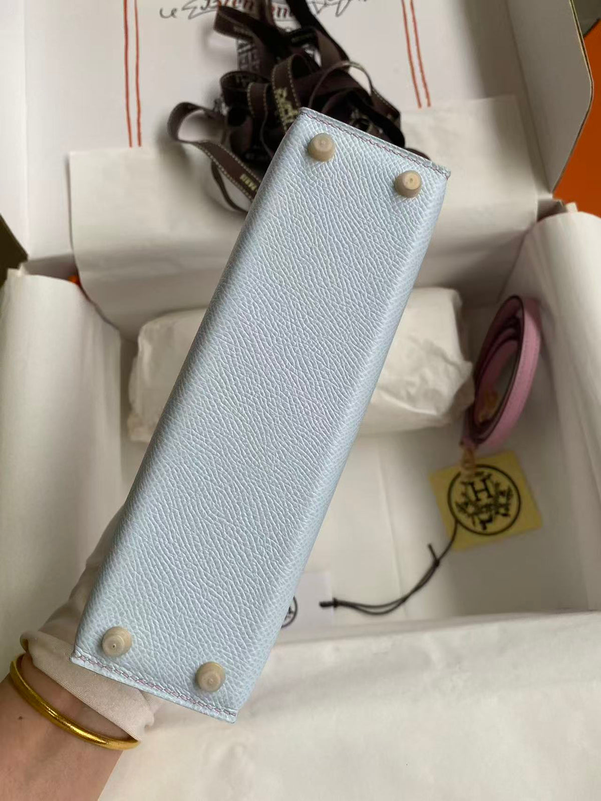 High-end Hermes 2026 Mini Kelly II 19cm Bag Blue Brume Mauve Sylvester Epsom Leather