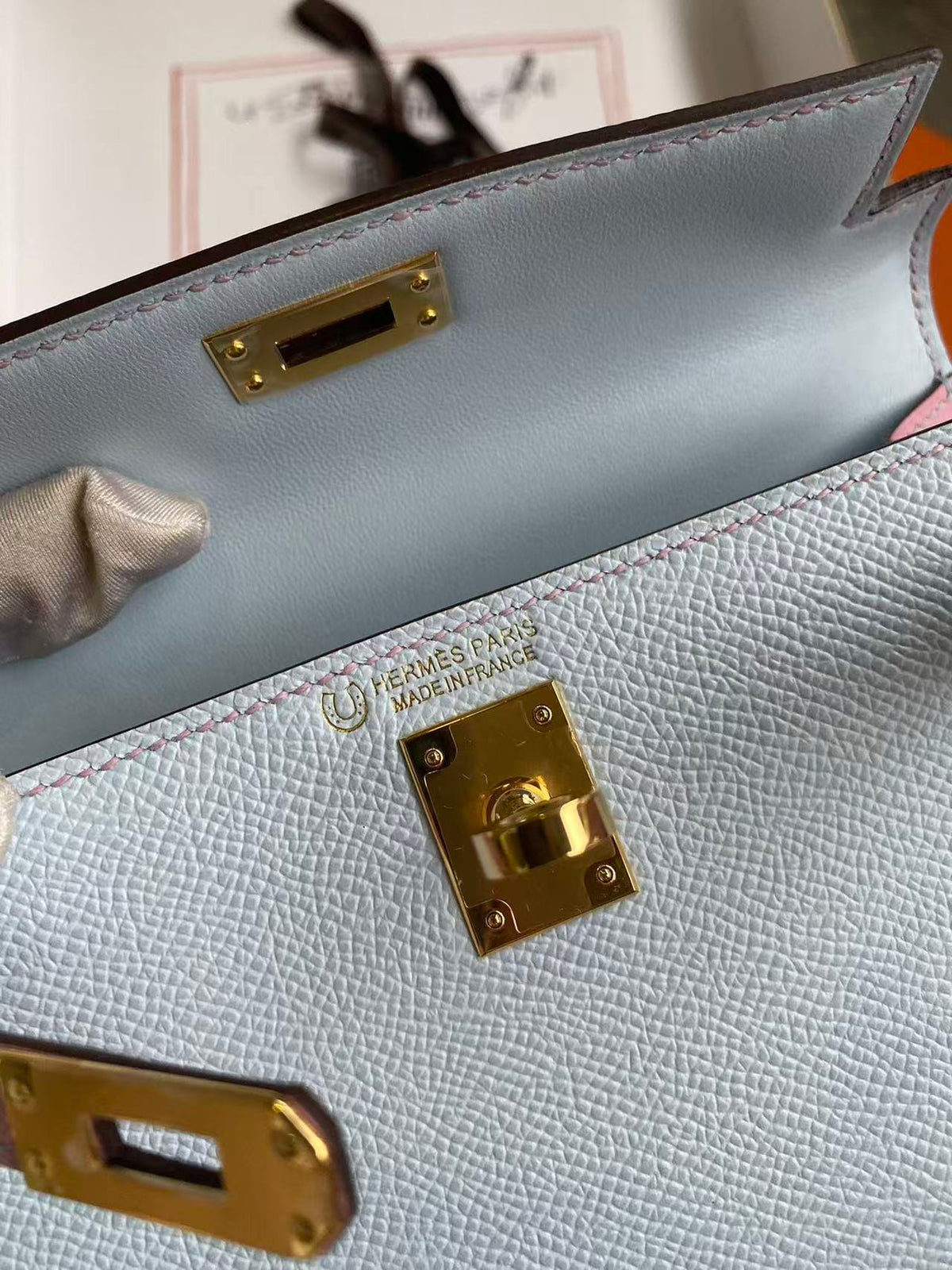 High-end Hermes 2026 Mini Kelly II 19cm Bag Blue Brume Mauve Sylvester Epsom Leather