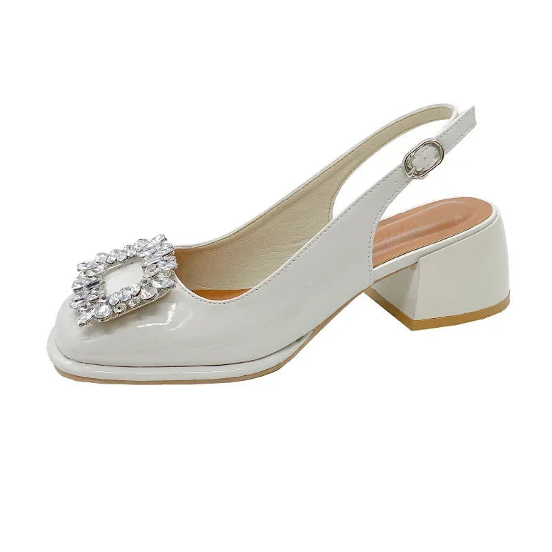 Spring Autumn Square Toe Crystal Mary Jane Low Heels