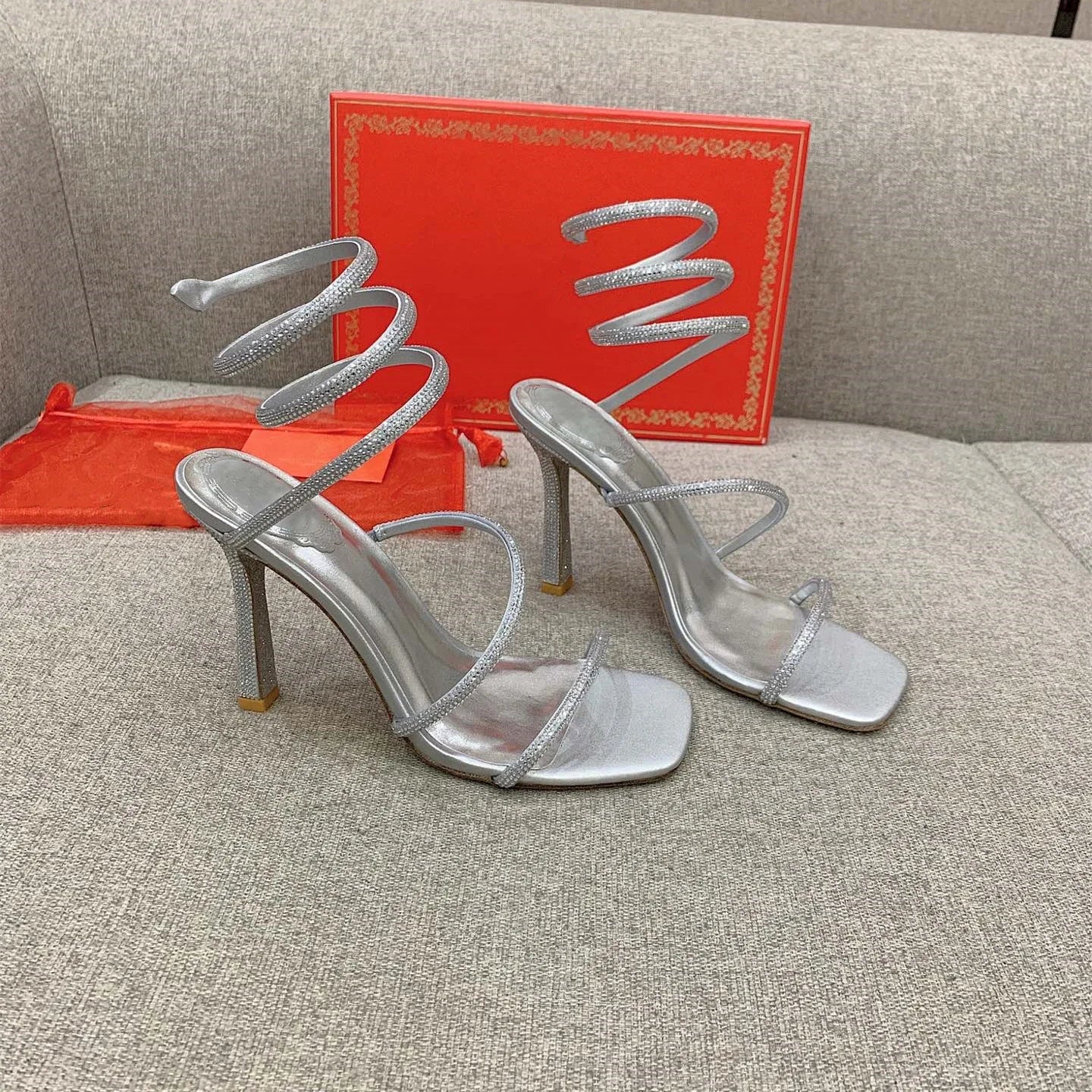 Crystal Snake Rhinestone Stilettos - Luxury Open Toe Heels