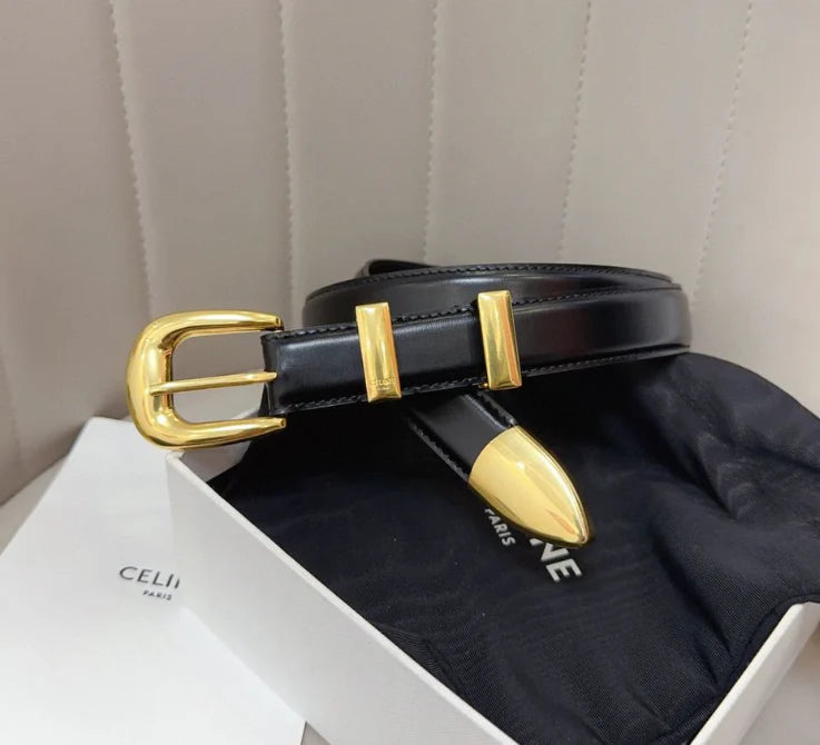 Celine Belt With Gold Buckle Black Calfskin
