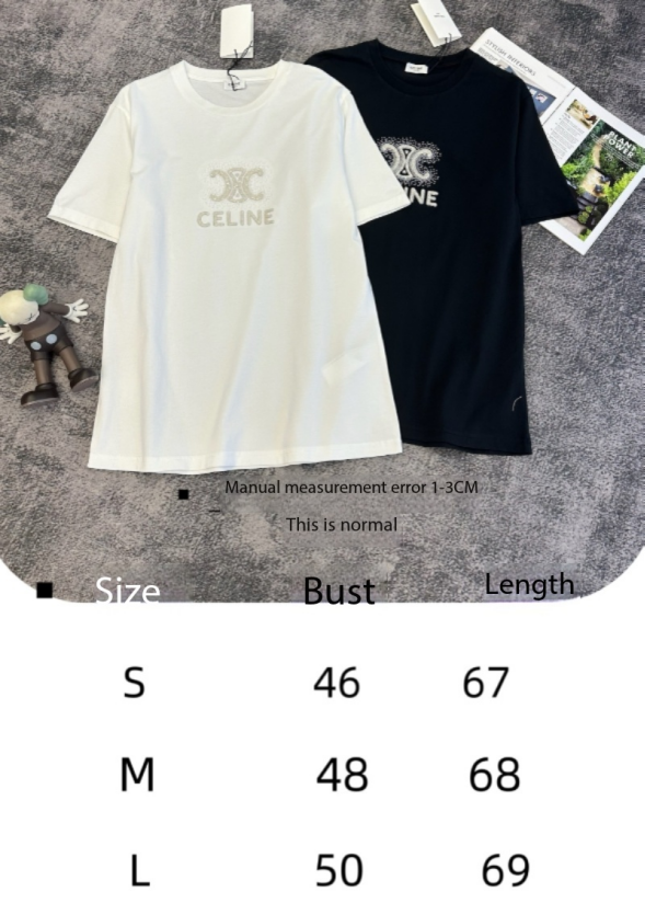 Celine Triomphe Studs T-shirt Black White Cotton 350643