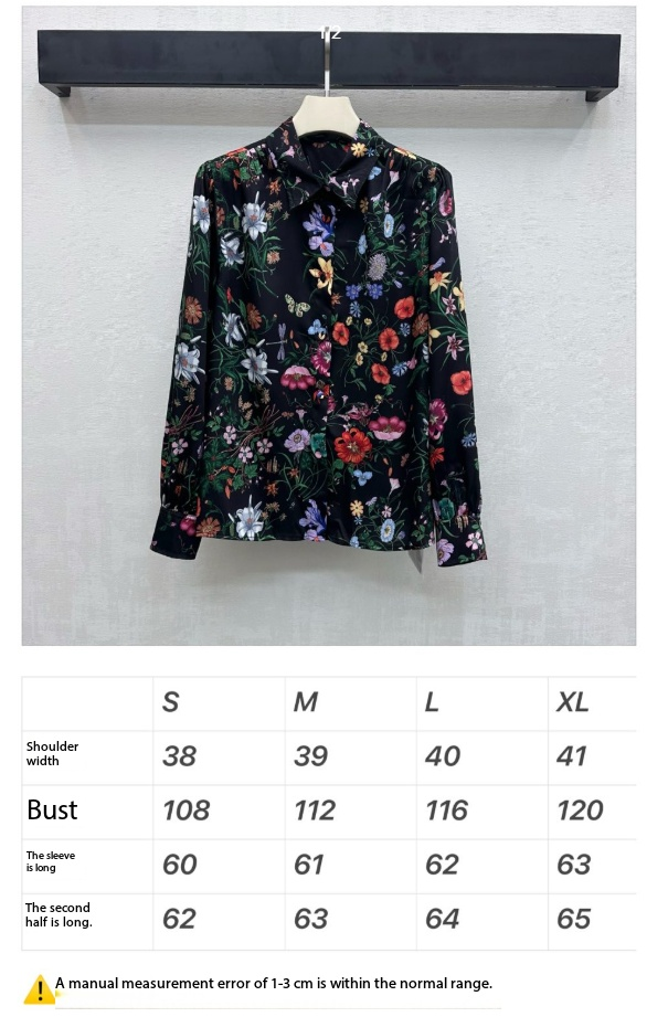 GG SS26 Flora Printed Collared Shirt Black Multicolor Silk 351779